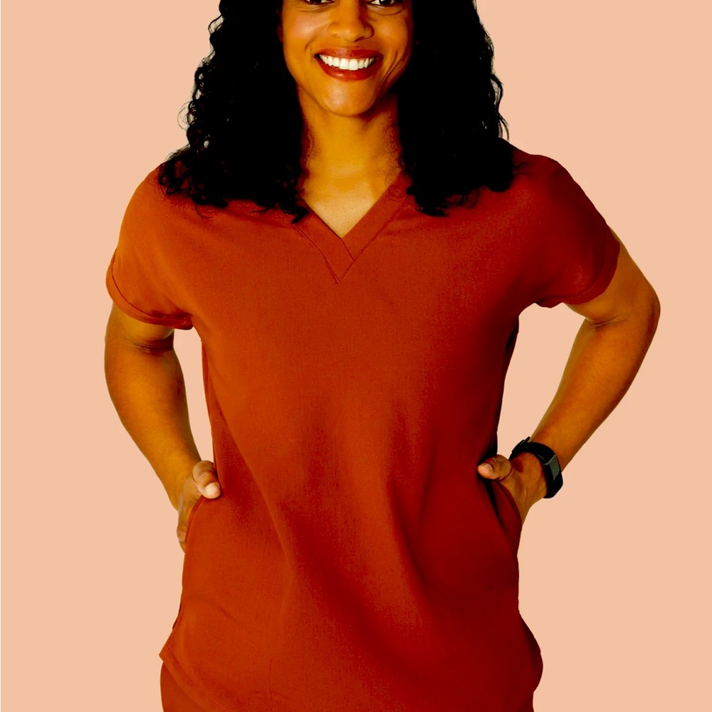 Mandala Scrub Top Size Small Burnt Orange